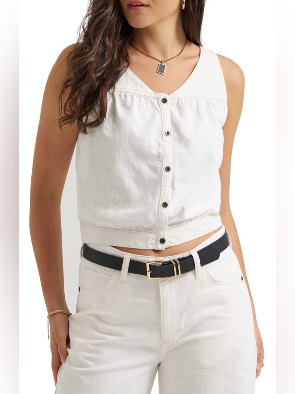 Lee White Sleeveless Button-Front Vest - Picture 12 of 17